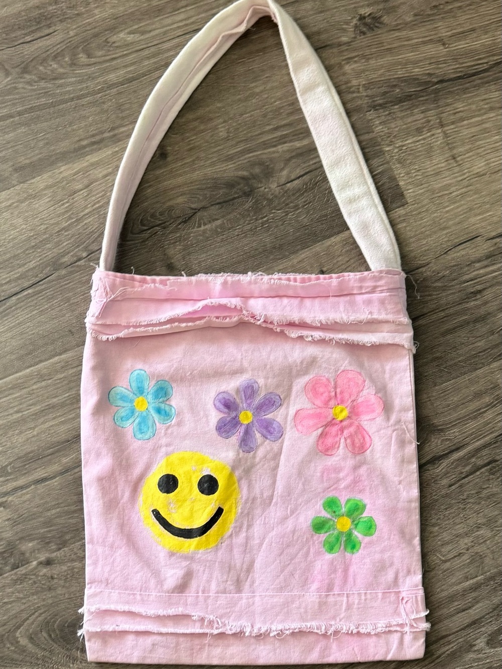 Kids Pink Flower & Smiley Canvas Shoulder Bag